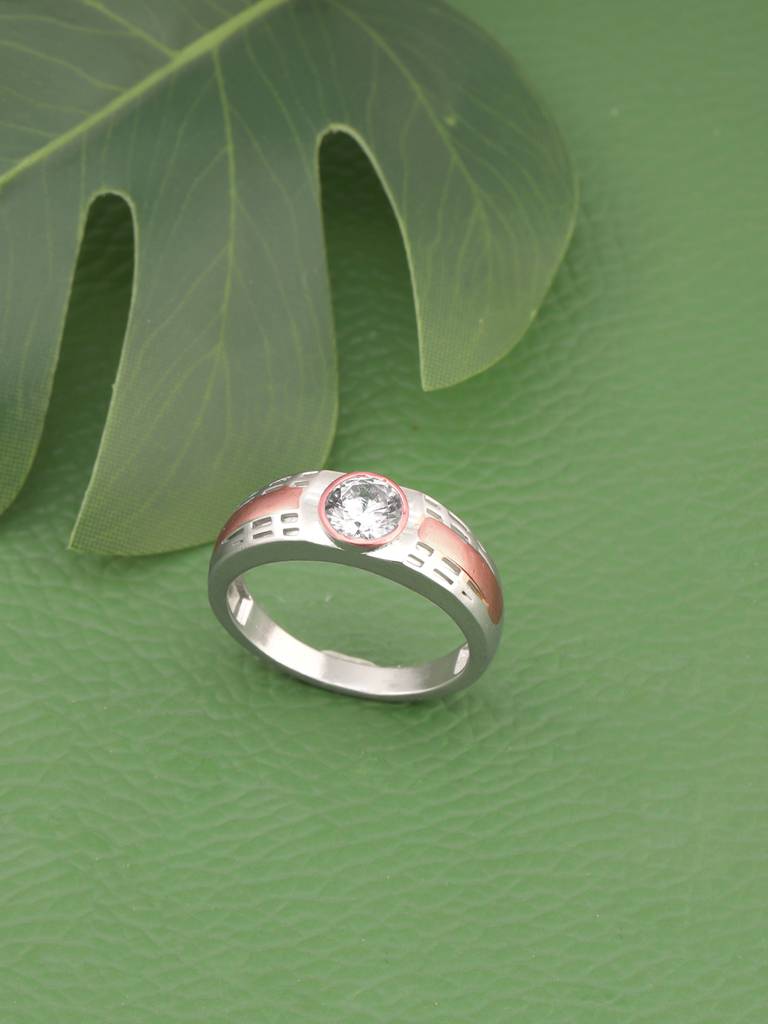 Giva 925 Sterling Silver And Rose Gold Sleek Versatility Mens Ring