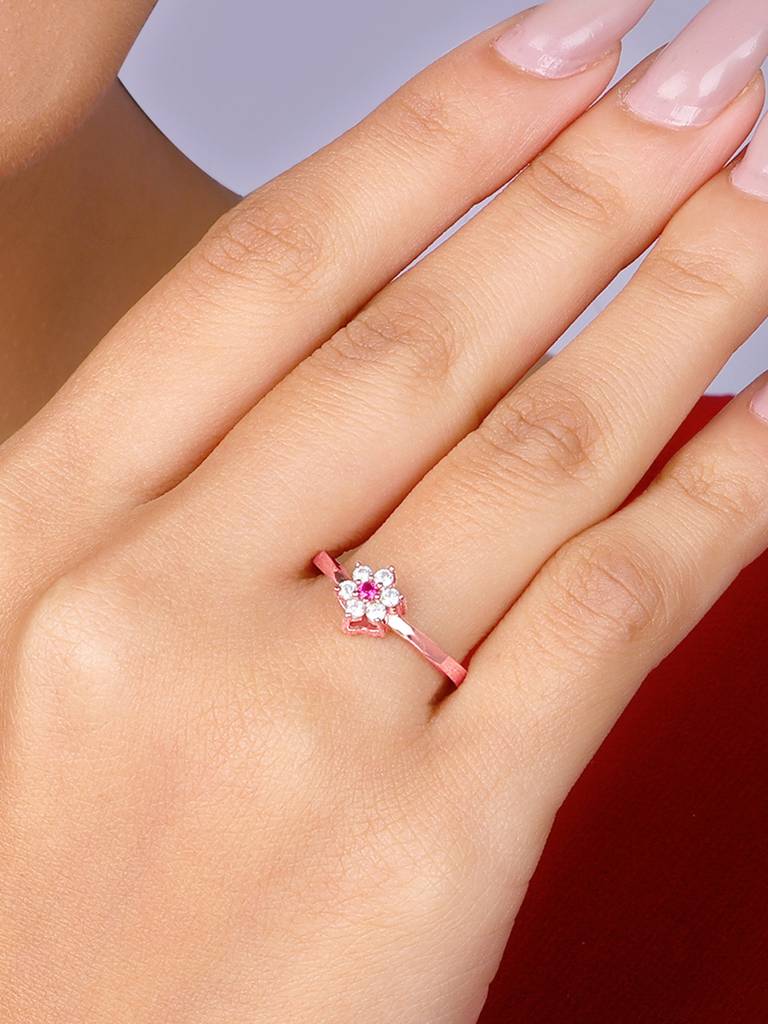 Giva 925 Sterling Silver Rose Gold Flower Power Ring
