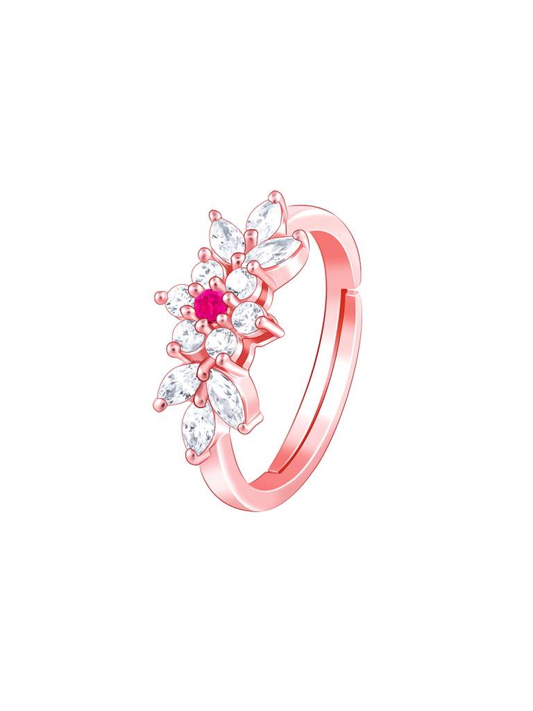 Giva 925 Sterling Silver Rose Gold Leafy Floral Ring