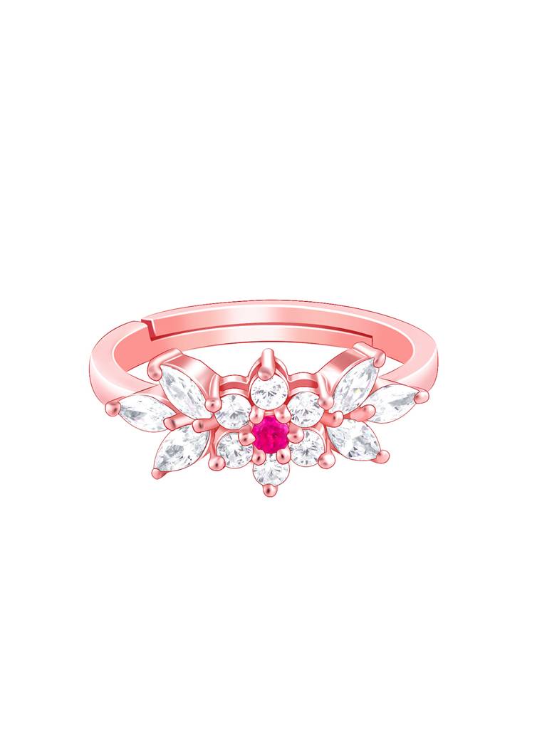 Giva 925 Sterling Silver Rose Gold Leafy Floral Ring