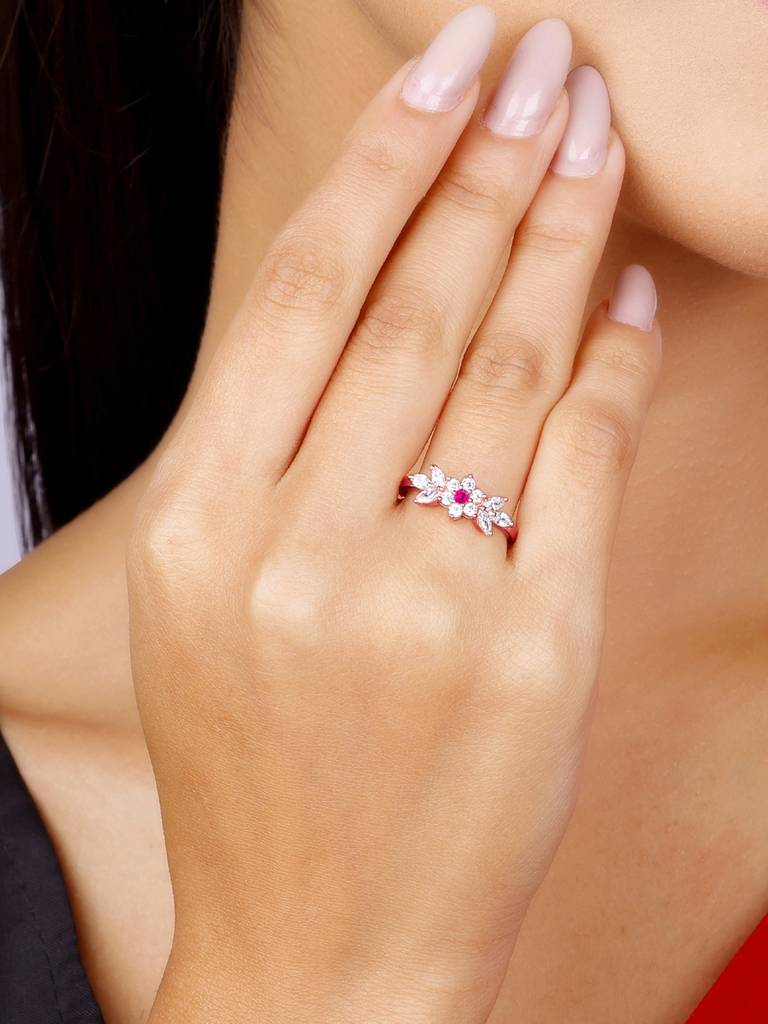Giva 925 Sterling Silver Rose Gold Leafy Floral Ring
