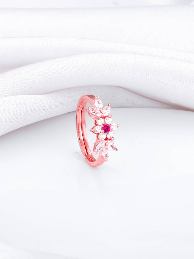 Giva 925 Sterling Silver Rose Gold Leafy Floral Ring