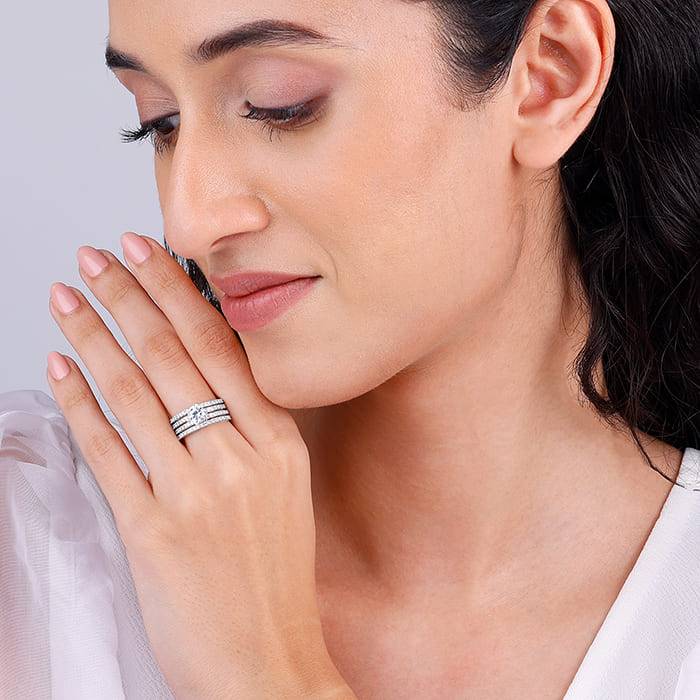 Giva 925 Sterling Silver Stacked Shine Ring,Fixed Size,Indian - 12, Us - 6 | Gifts For Wom : R01228