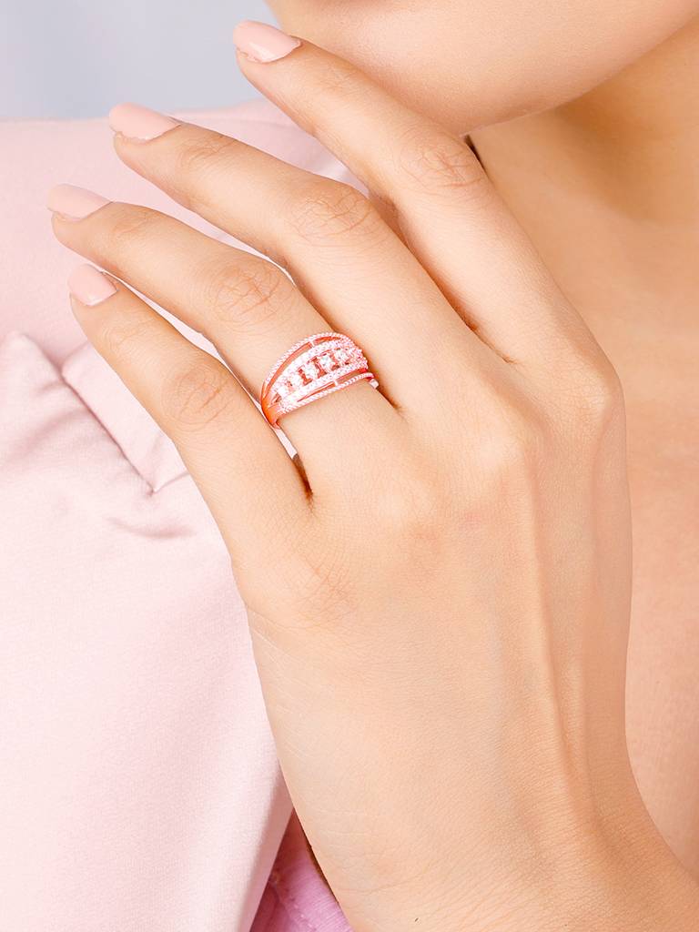 Giva 925 Sterling Silver Rose Gold Zirconia Statement Ring