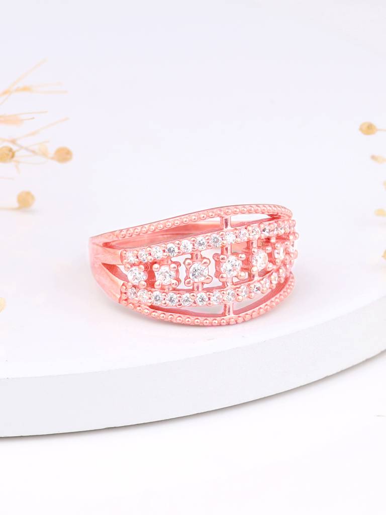 Giva 925 Sterling Silver Rose Gold Zirconia Statement Ring