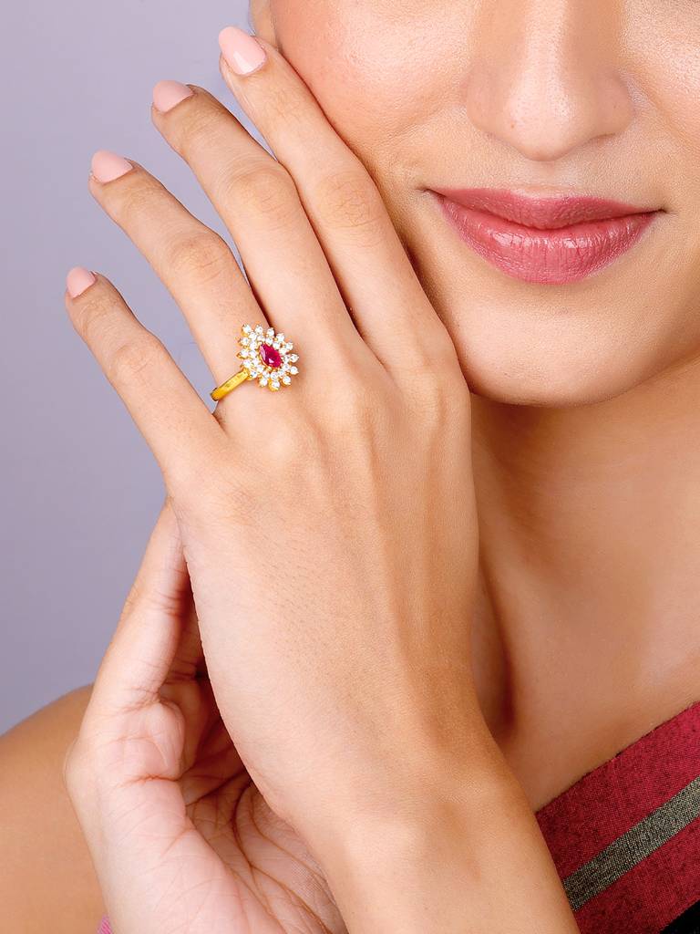 Giva 925 Sterling Silver Golden Ruby Pink Elegance Ring