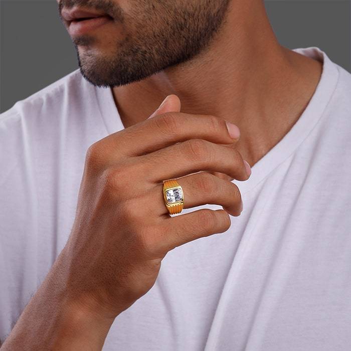 Giva 925 Sterling Silver Golden Zircon Glory Ring For Him,Adjustable,Indian - 19, Us - 9.5 : R01240