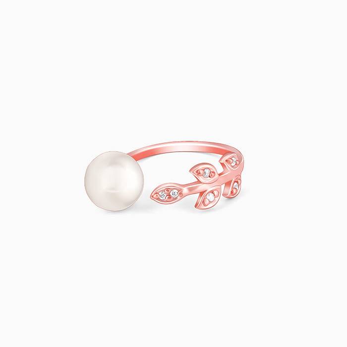 Giva 925 Sterling Silver Rose Gold Leafy Pearl Ring,Adjustable | Gifts For Women And Girls : R01248