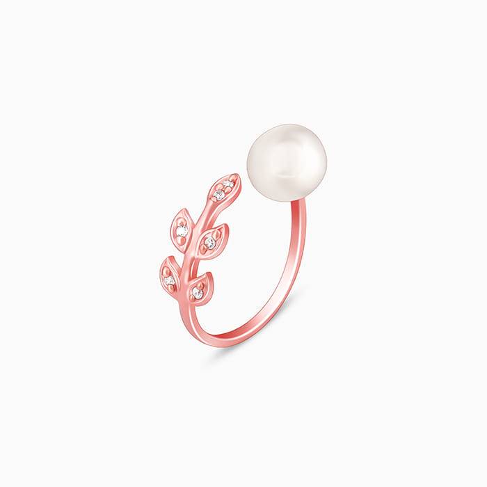 Giva 925 Sterling Silver Rose Gold Leafy Pearl Ring,Adjustable | Gifts For Women And Girls : R01248