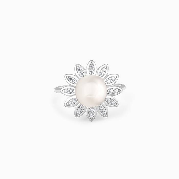 Giva 925 Sterling Silver Pearly Bloom Ring, Fixed Size, Indian - 12, Us - 6| Gifts For Wom : R01250