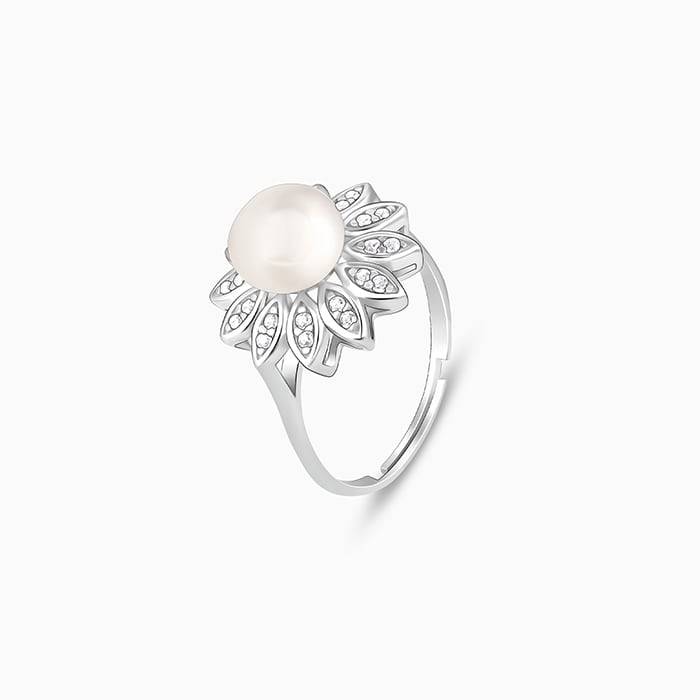 Giva 925 Sterling Silver Pearly Bloom Ring, Fixed Size, Indian - 12, Us - 6| Gifts For Wom : R01250
