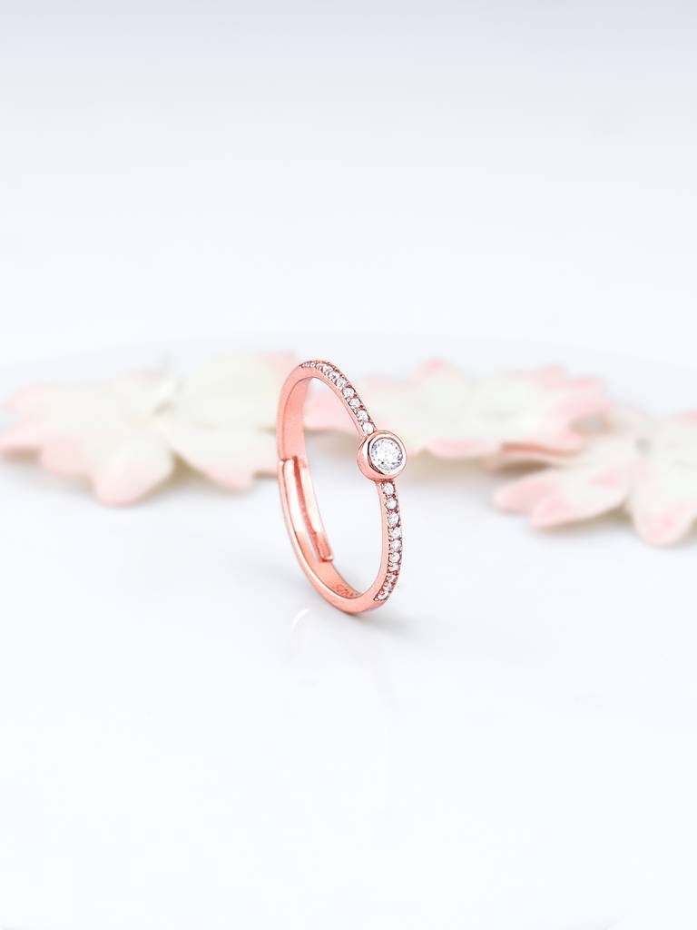 Giva 925 Silver Rose Gold Zircon Epitome Of Love Ring Adjustable : R01258