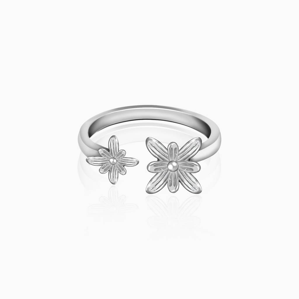 Silver Dual Blooming Flower Ring : R0125