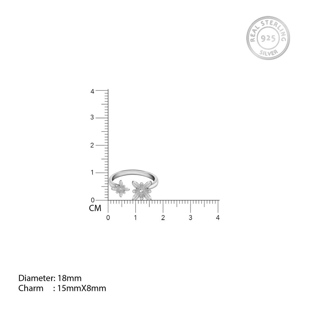 Silver Dual Blooming Flower Ring : R0125
