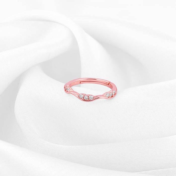 Giva 925 Sterling Silver Rose Gold Zircon Tune Of Wave Ring, Adjustable | Gifts For Women  : R01267