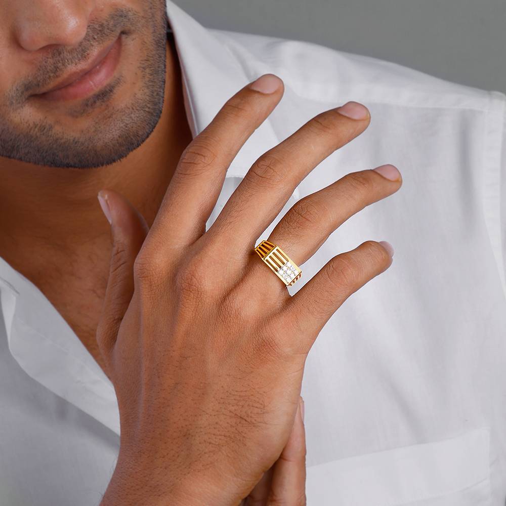 Giva 925 Sterling Silver Golden Square In Rectangle Ring For Him,Fixed Size,Indian - 12, Us - 6 : R01284
