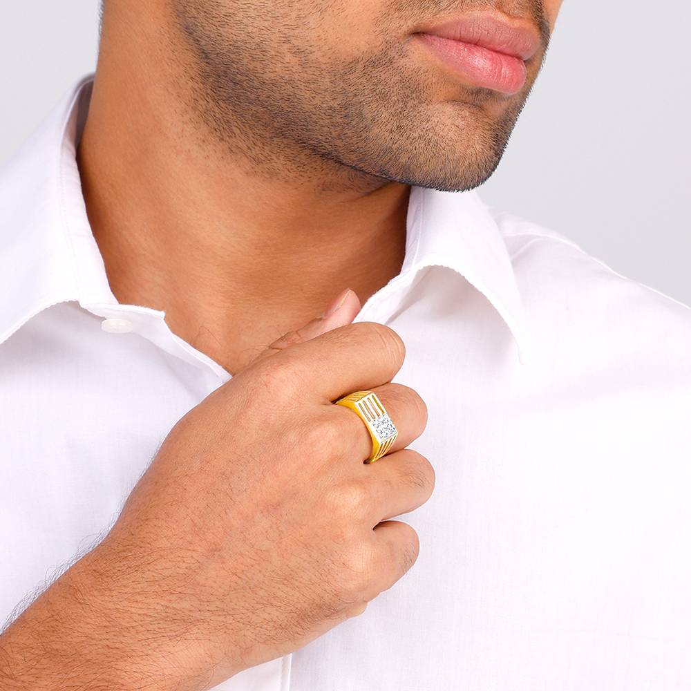 Giva 925 Sterling Silver Golden Square In Rectangle Ring For Him,Fixed Size,Indian - 12, Us - 6 : R01284