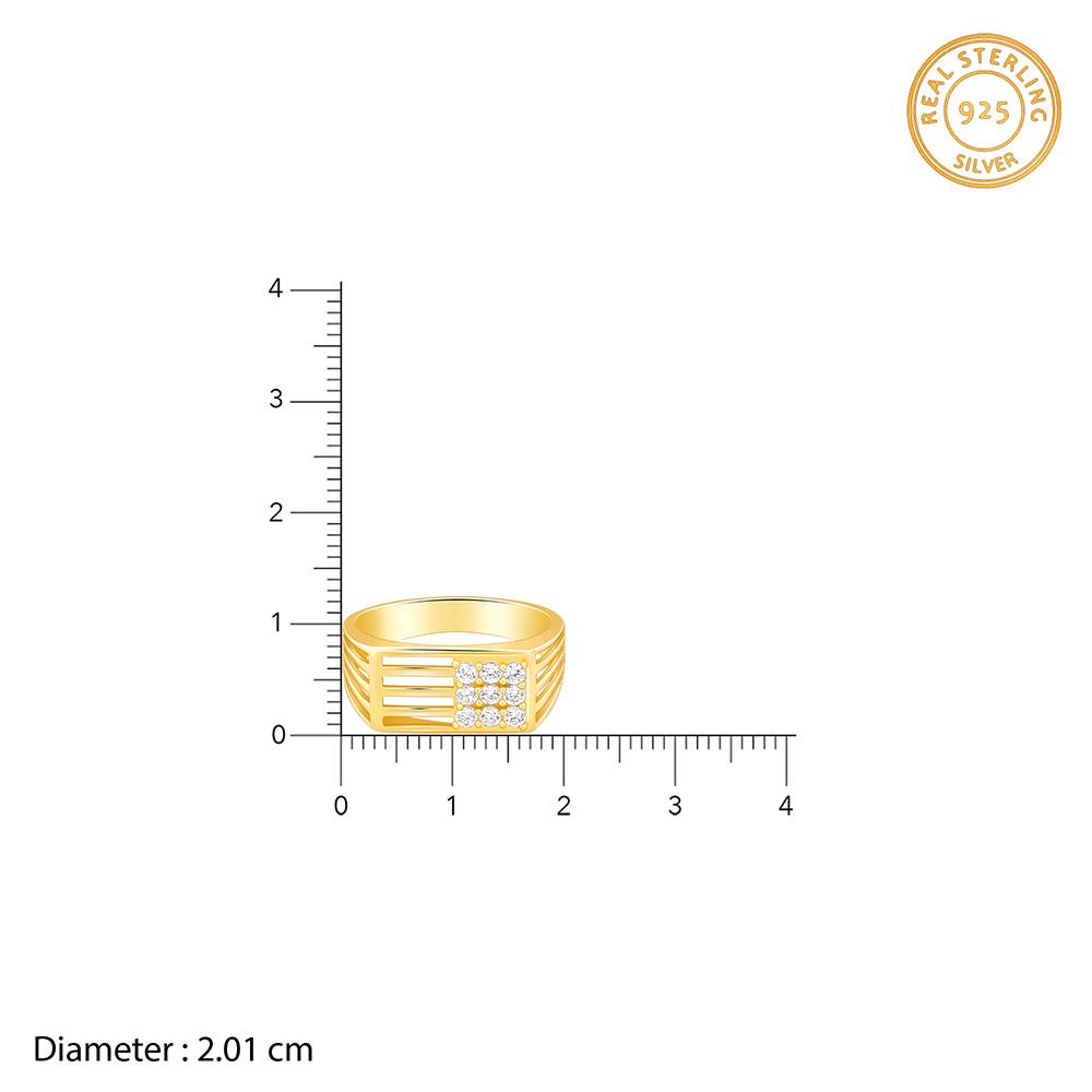 Giva 925 Sterling Silver Golden Square In Rectangle Ring For Him,Fixed Size,Indian - 12, Us - 6 : R01284
