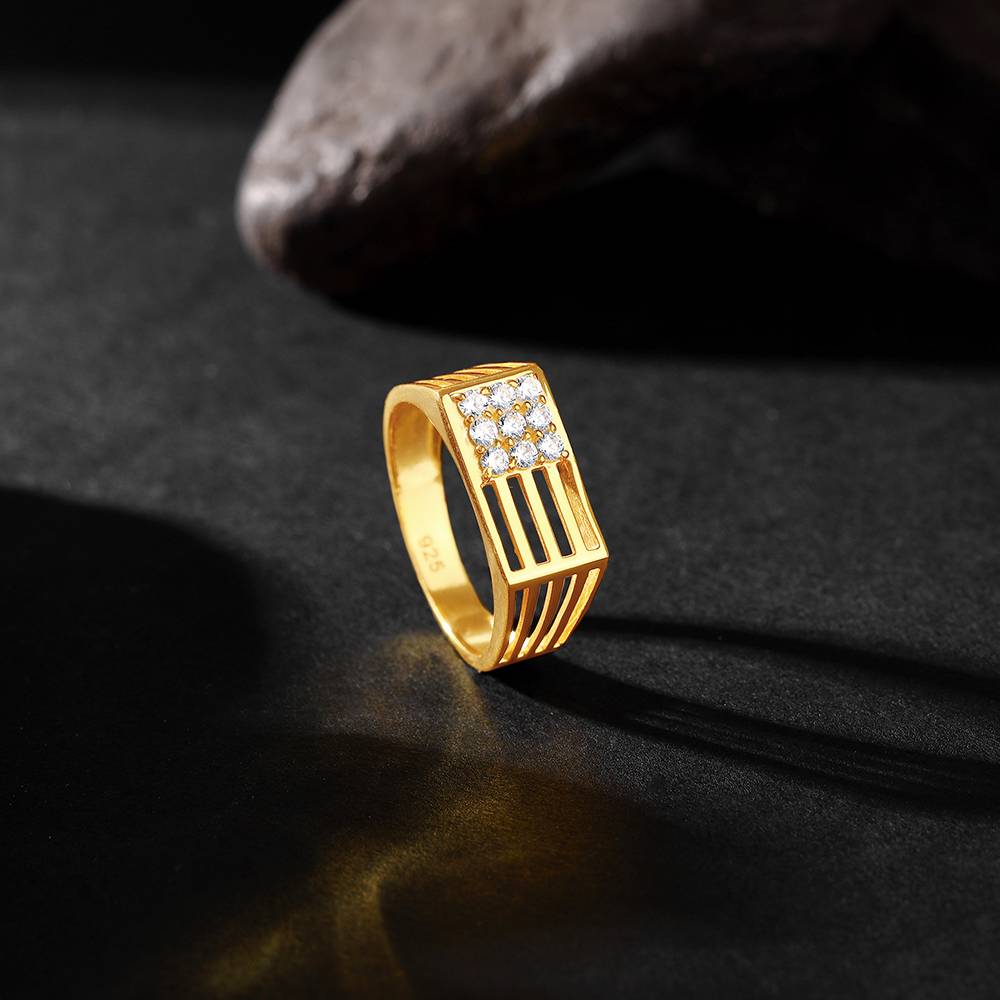Giva 925 Sterling Silver Golden Square In Rectangle Ring For Him,Fixed Size,Indian - 12, Us - 6 : R01284