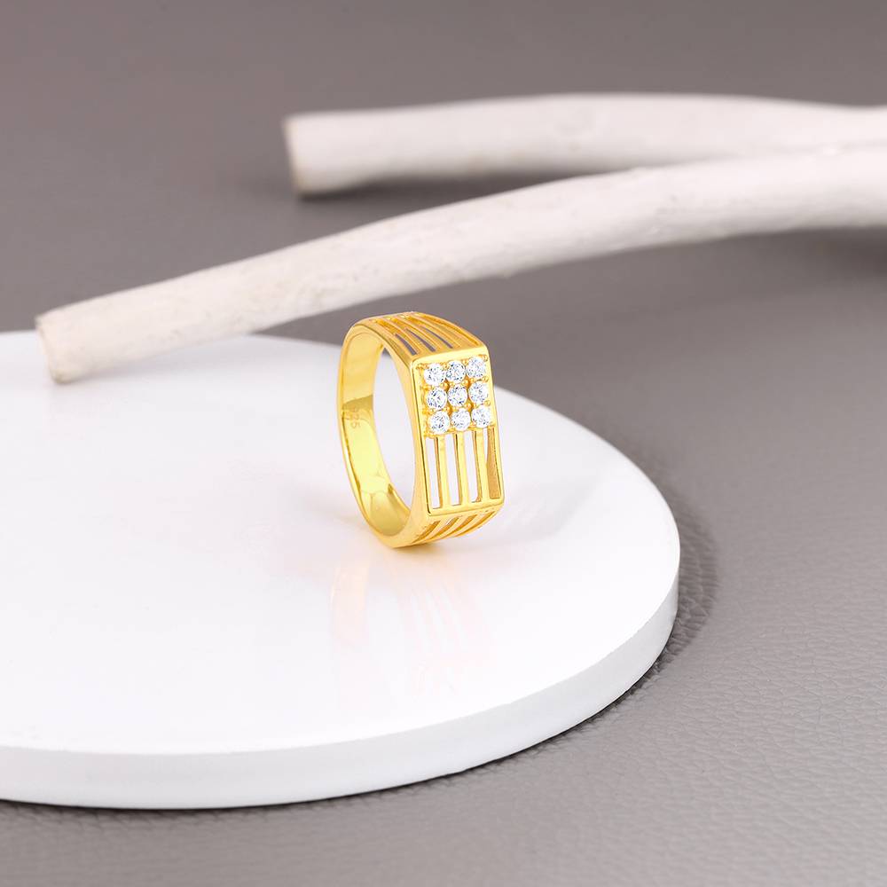 Giva 925 Sterling Silver Golden Square In Rectangle Ring For Him,Fixed Size,Indian - 12, Us - 6 : R01284