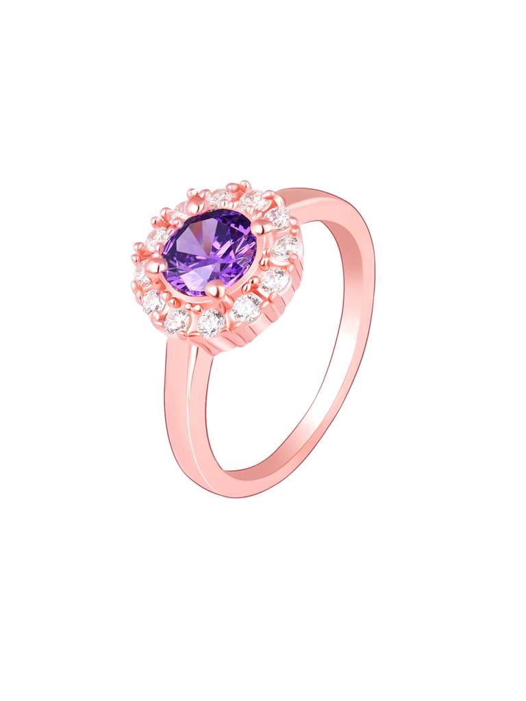 Giva 925 Sterling Silver Rose Gold Amethyst Radiance Ring