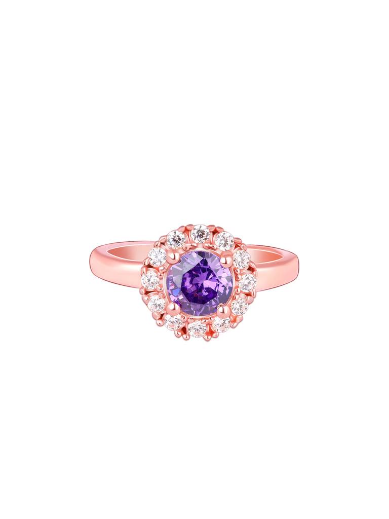 Giva 925 Sterling Silver Rose Gold Amethyst Radiance Ring