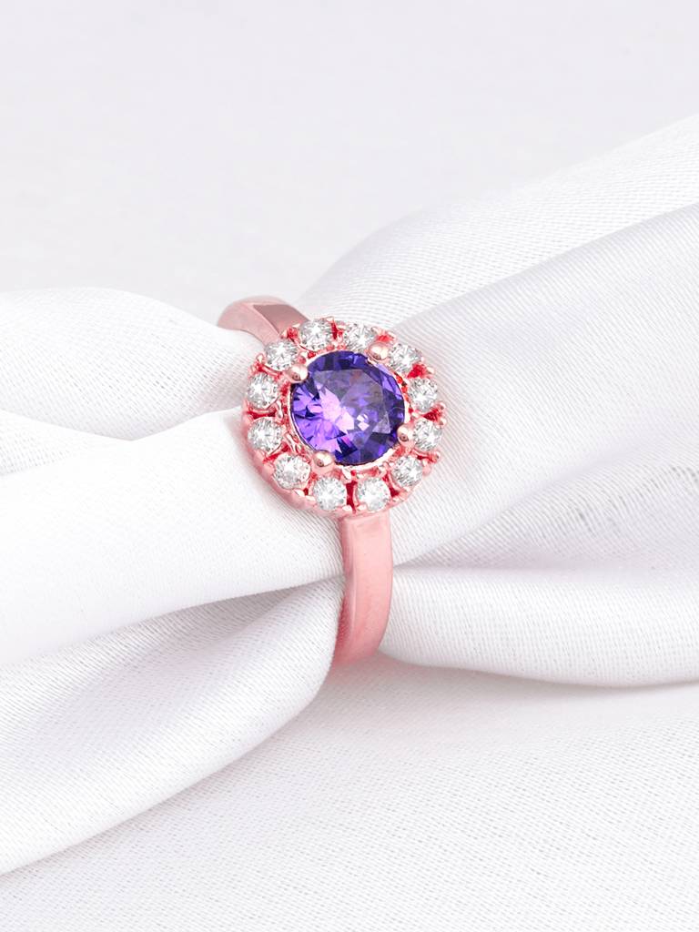 Giva 925 Sterling Silver Rose Gold Amethyst Radiance Ring