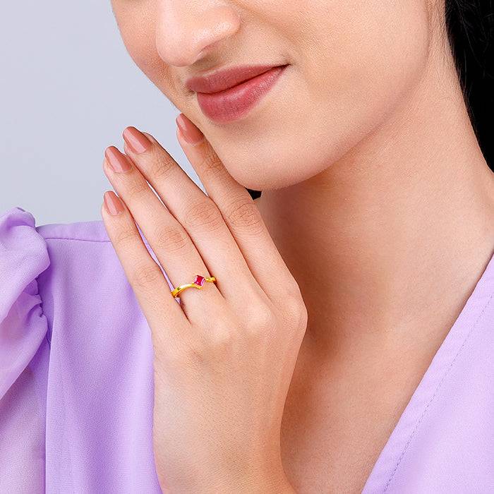 Giva 925 Sterling Silver Golden Pink Square Ring,Fixed Size,Indian - 12 | Gifts For Women  : R01292