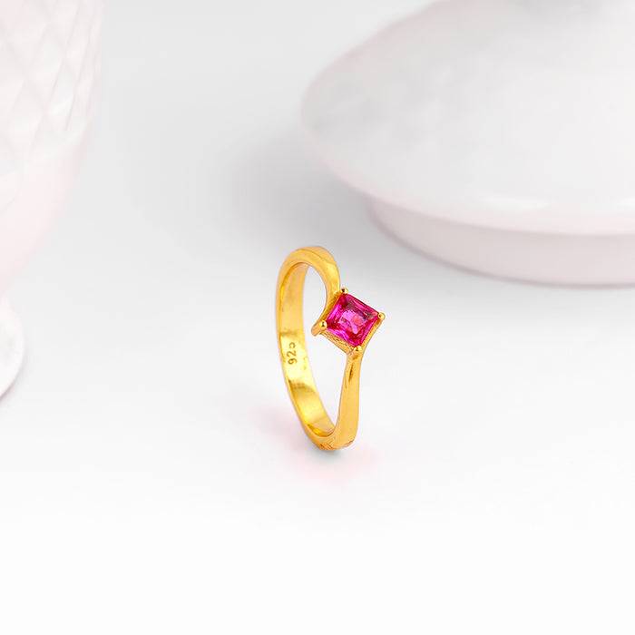 Giva 925 Sterling Silver Golden Pink Square Ring,Fixed Size,Indian - 12 | Gifts For Women  : R01292