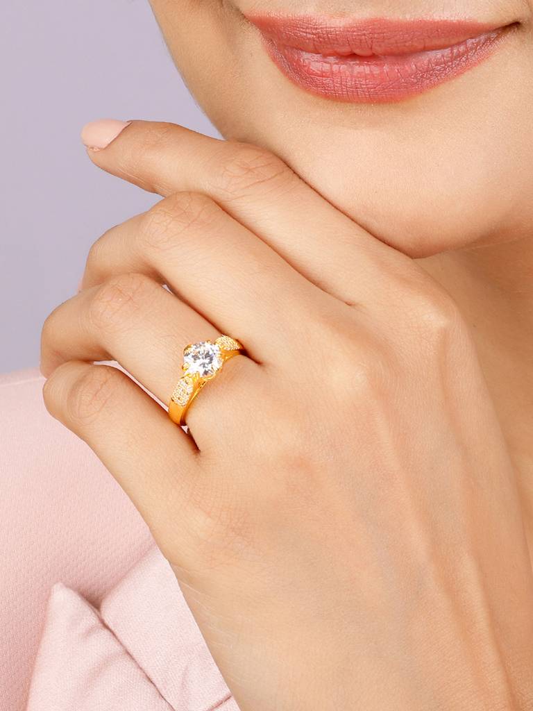 Giva 925 Sterling Silver Golden Solitaire Beauty Ring