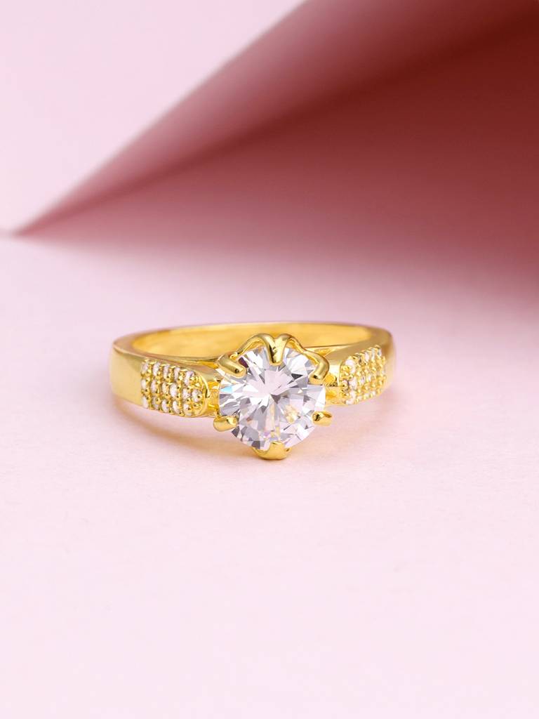 Giva 925 Sterling Silver Golden Solitaire Beauty Ring