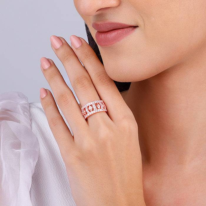 Giva 925 Sterling Silver Rose Gold Rhombus Ring,Fixed Size,Indian - 14 | Gifts For Women A : R01310