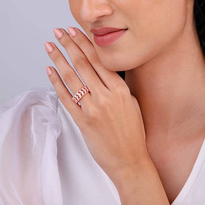 Giva 925 Sterling Silver Rose Gold Elegant Leafy Zirconia Ring,Fixed Size,Indian - 13 | Gi : R01318