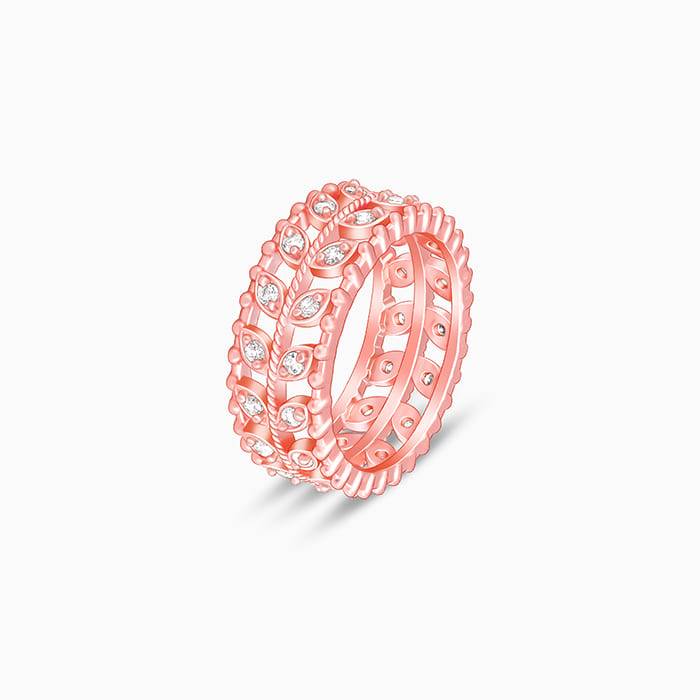 Giva 925 Sterling Silver Rose Gold Elegant Leafy Zirconia Ring,Fixed Size,Indian - 13 | Gi : R01318