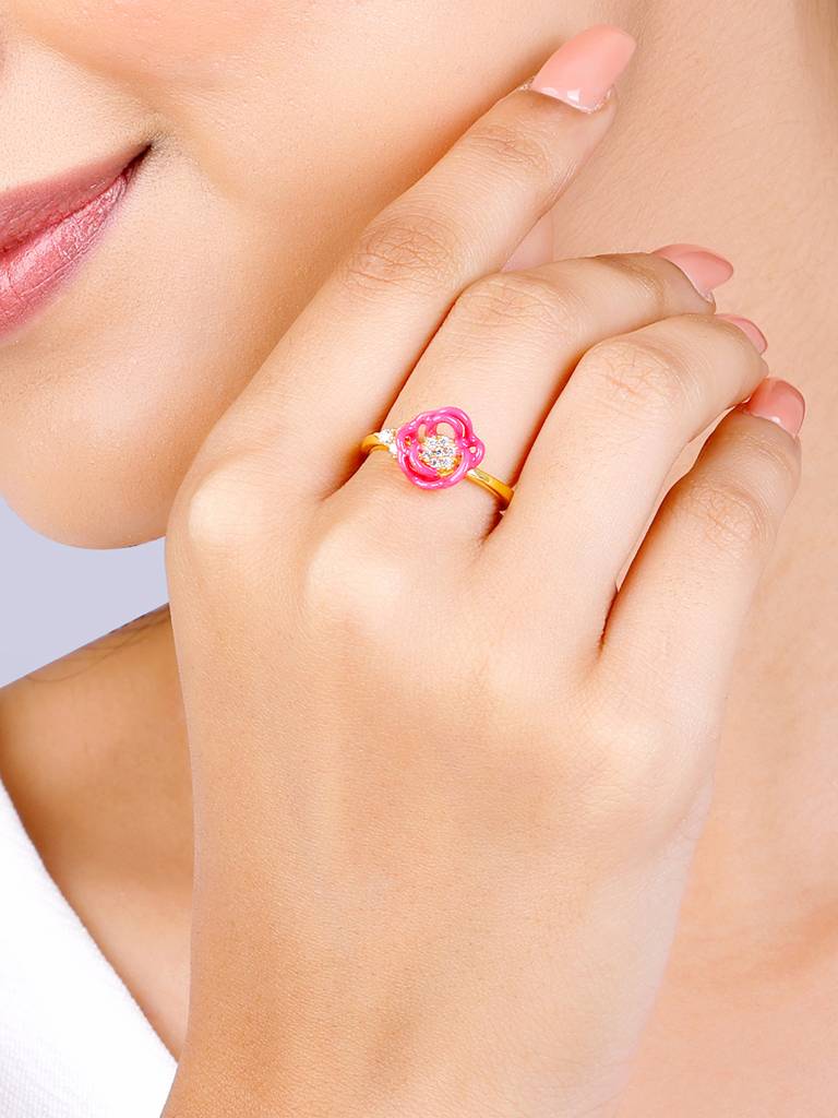 Giva 925 Sterling Silver Bhumi Golden Hot Pink Ebony Ring