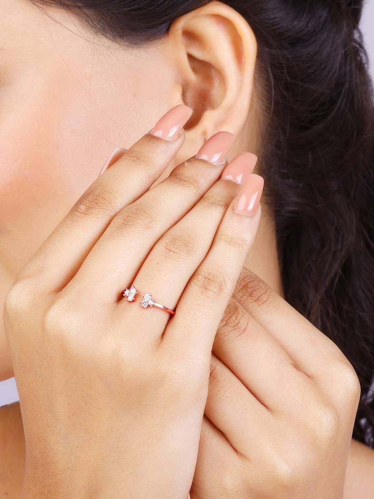 Giva 925 Sterling Silver Bhumi Rose Gold Brahma Kamal Ring
