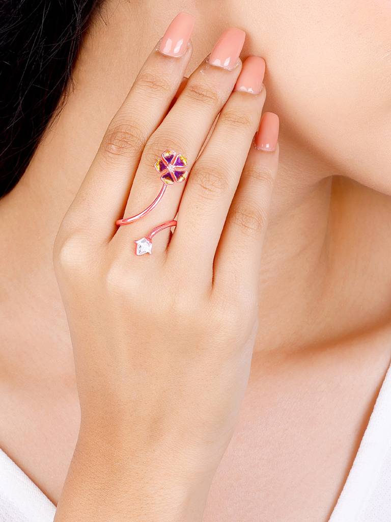 Giva 925 Sterling Silver Bhumi Rose Gold Rising Bell Mellow Ring