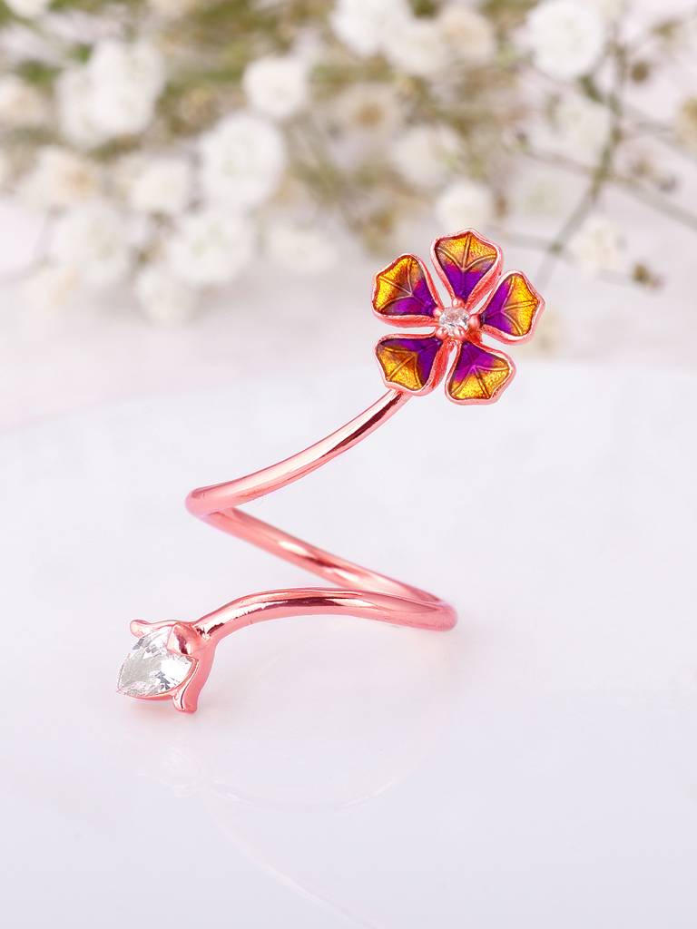 Giva 925 Sterling Silver Bhumi Rose Gold Rising Bell Mellow Ring