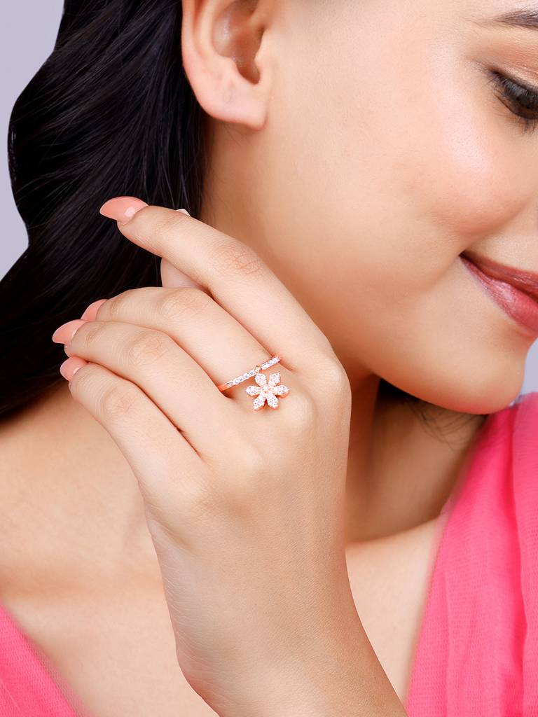 Giva 925 Sterling Silver Bhumi Rose Gold White Musli Flip Ring
