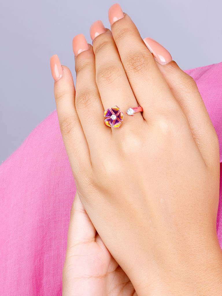 Giva 925 Sterling Silver Bhumi Rose Gold Belle Mallow Spin Ring