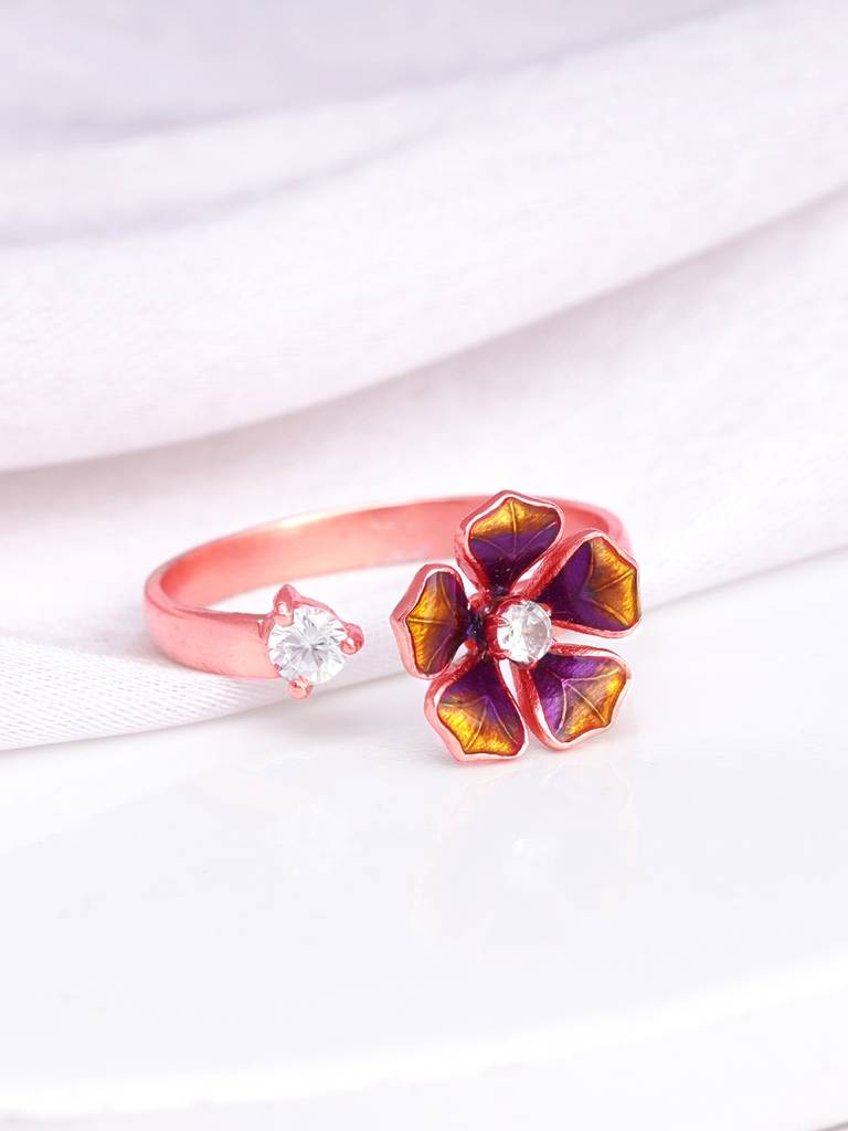 Giva 925 Sterling Silver Bhumi Rose Gold Belle Mallow Spin Ring