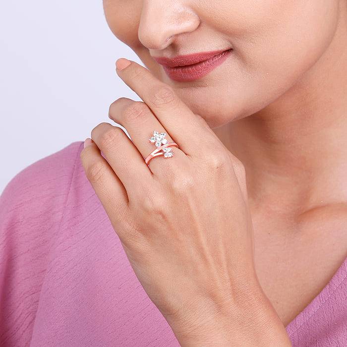 Giva 925 Sterling Silver Rose Gold Butterfly Flower Ring,Fixed Size,Indian - 11 | Gifts Fo : R01347