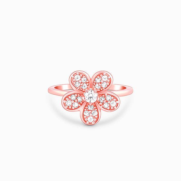 Giva 925 Sterling Silver Rose Gold De Flores Ring,Fixed Size, Indian - 12| Gifts For Women : R01362