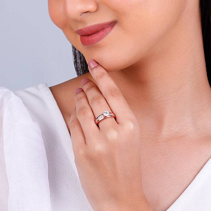 Giva 925 Sterling Silver Rose Gold Bright Trail Ring,Fixed Size, Indian - 12| Gifts For Wo : R01364