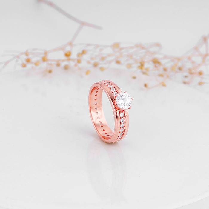 Giva 925 Sterling Silver Rose Gold Bright Trail Ring,Fixed Size, Indian - 12| Gifts For Wo : R01364