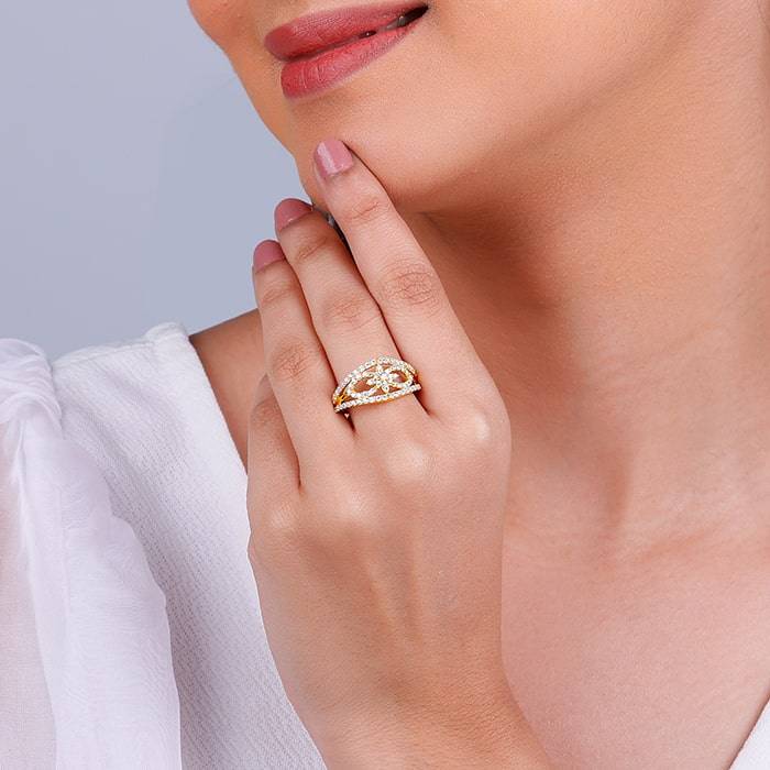 Giva 925 Sterling Silver Golden Islimi Ring,Fixed Size, Indian - 12| Gifts For Women And G : R01377