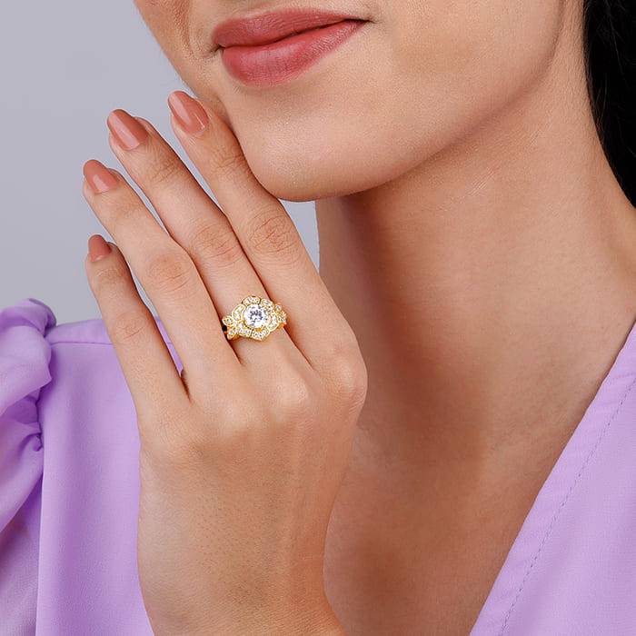 Giva 925 Sterling Silver Golden Victorian Ring,Fixed Size,Indian - 12 | Gifts For Women An : R01392