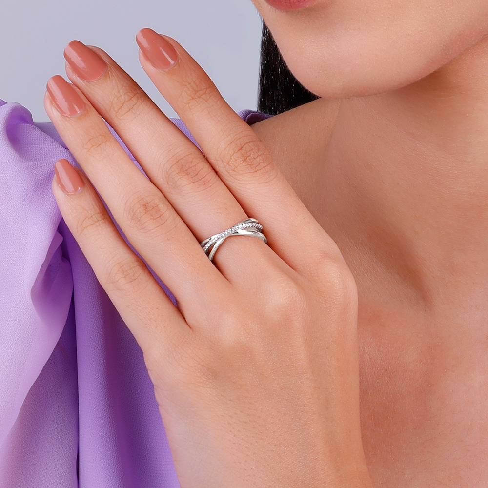 Giva 925 Sterling Silver Triple Interlocked Ring,Fixed Size,Indian - 11 : R01417