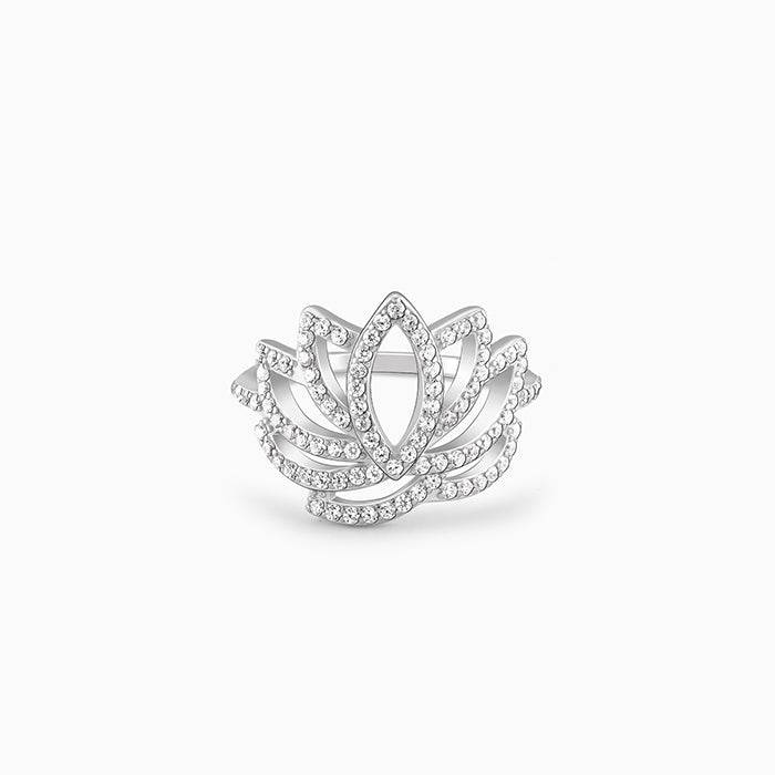 Giva 925 Sterling Silver Lotus Vibe Ring,Fixed Size,Indian - 12 | Gifts For Women And Girl : R01426