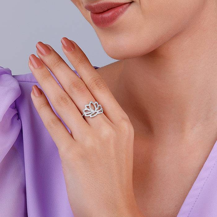 Giva 925 Sterling Silver Lotus Vibe Ring,Fixed Size,Indian - 12 | Gifts For Women And Girl : R01426